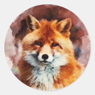 waterverf vos ronde sticker