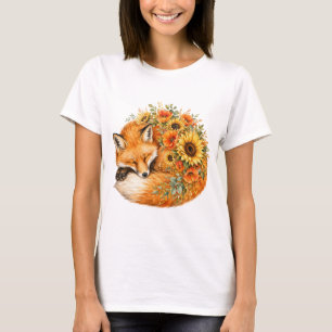 Waterverf Vos Zonnebloem PNG Herfst Papavers Ontwe T-shirt