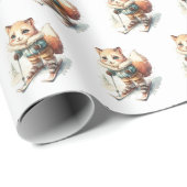 Waterverf vossen skiën op sneeuw cadeaupapier (Rol Hoek)