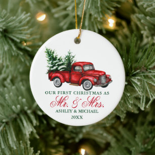 Waterverf Vrachtwagen de heer Mrs First Kerstmis Keramisch Ornament