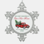 Waterverf  Vrachtwagen Kerstmis Ons nieuwe startpu Tin Sneeuwvlok Ornament (Voorkant)