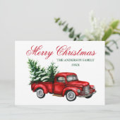 Waterverf Vrachtwagen Rode Kerst Feestdagenkaart (Staand voorkant)