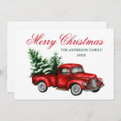 Waterverf Vrachtwagen Rode Kerst Feestdagenkaart (Voorkant / Achterkant)