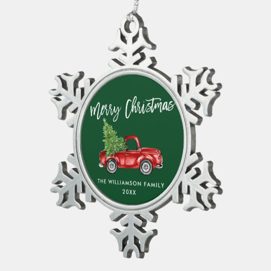 Waterverf  vrachtwagen  tin sneeuwvlok ornament (Rechts)