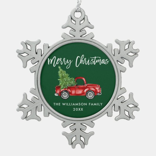 Waterverf  vrachtwagen  tin sneeuwvlok ornament (Voorkant)