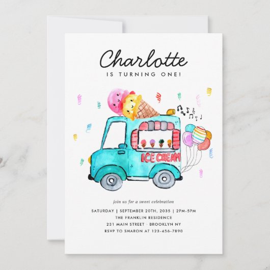 Waterverf Vrachtwagenballon Kinder Ice Cream Verja Kaart (Voorkant)