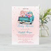 Waterverf vrachtwagens rijden op Baby shower Kaart (Staand voorkant)