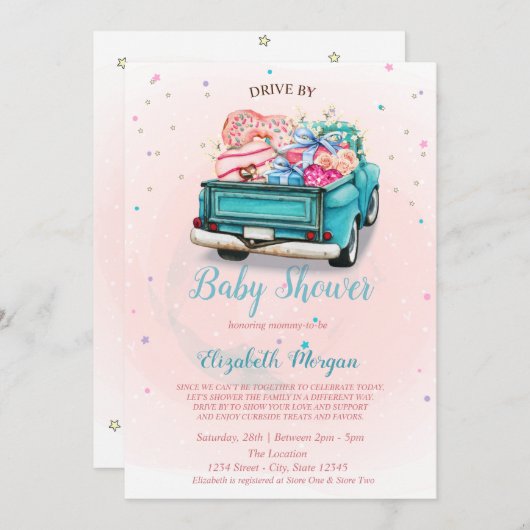 Waterverf vrachtwagens rijden op Baby shower Kaart (Voorkant / Achterkant)