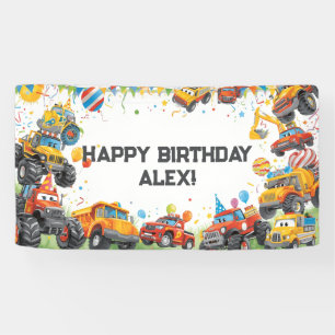 Waterverf Vrachtwagens Verjaardagsbanner Bouwauto Spandoek