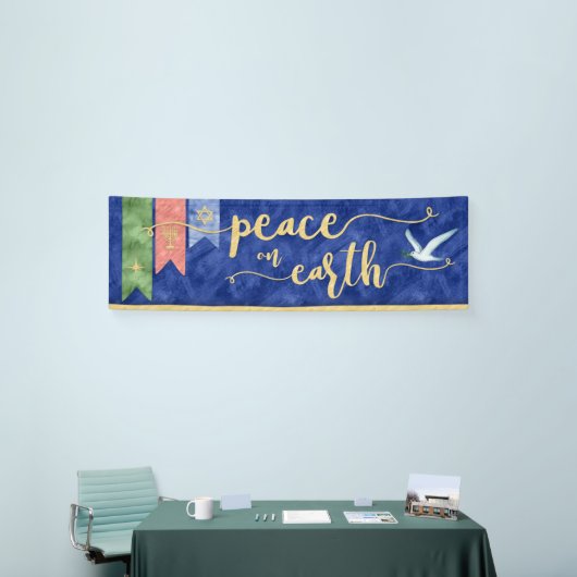 Waterverf vrede op aarde spandoek (Beurs)