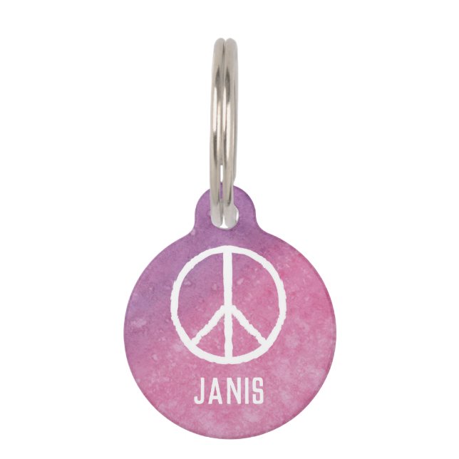 Waterverf Vredesbord (roze) Huisdierpenning (Voorkant)