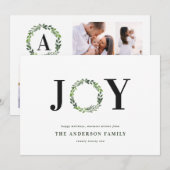 Waterverf vreugde op monogram vakantie feestdagenkaart (Voorkant / Achterkant)