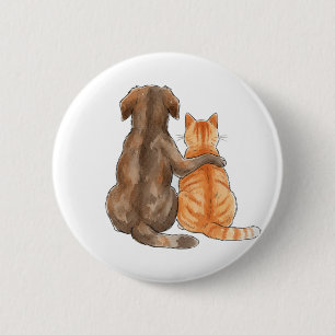 Waterverf Vriendschap Hond en Kat Ronde Button 5,7 Cm