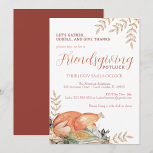 Waterverf Vriendsgiving Potluck Dinner Invitation Kaart