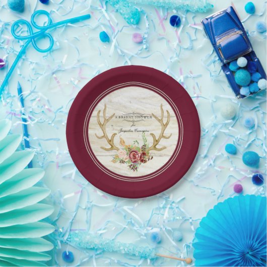 Waterverf Vrijgezellenfeest Boho Deer Antler Red R Papieren Bordje (Feest)