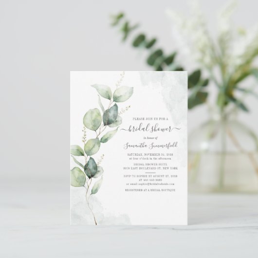 Waterverf Vrijgezellenfeest Eucalyptus Script Flor Uitnodiging Briefkaart (Staand voorkant)