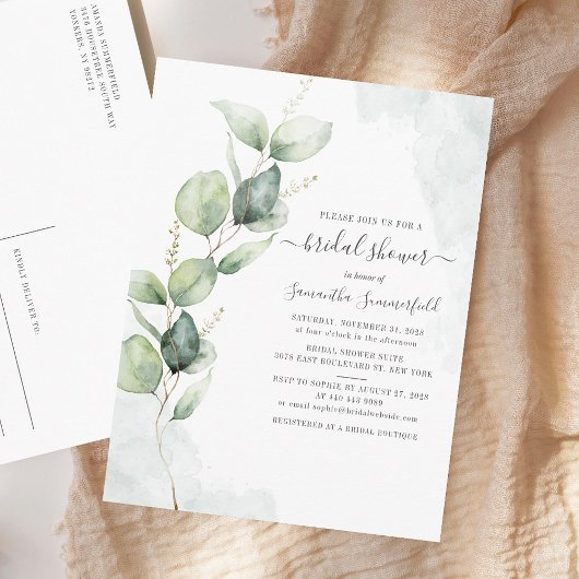 Waterverf Vrijgezellenfeest Eucalyptus Script Flor Uitnodiging Briefkaart