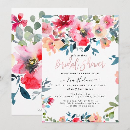 Waterverf Vrijgezellenfeest, Rode Tuin Rozen Kaart (Voorkant / Achterkant)