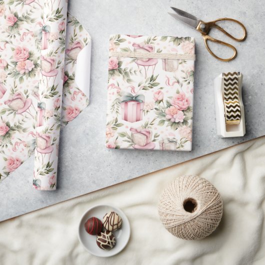 Waterverf Vrijgezellenfeest - roze rozen en gesche Cadeaupapier (Crafts)