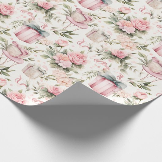 Waterverf Vrijgezellenfeest - roze rozen en gesche Cadeaupapier (Hoek)