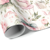 Waterverf Vrijgezellenfeest - roze rozen en gesche Cadeaupapier (Rol Hoek)