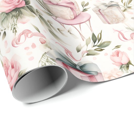 Waterverf Vrijgezellenfeest - roze rozen en gesche Cadeaupapier (Rol Hoek)