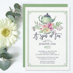Waterverf Vrijgezellenfeest Spot Tea Shower Invite Kaart