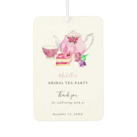 Waterverf Vrijgezellenfeest Tea Party Dank u Roze Luchtverfrisser (Voorkant)