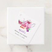 Waterverf Vrijgezellenfeest Tea Party Paars Teapot Bedankjes Labels (In situ)