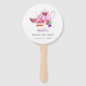 Waterverf Vrijgezellenfeest Tea Party Paars Teapot Handwaaier (Voorkant)