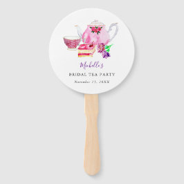 Waterverf Vrijgezellenfeest Tea Party Paars Teapot Handwaaier