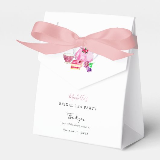 Waterverf Vrijgezellenfeest Tea Party Pink Dank u Bedankdoosjes (Voorkant Zijde)