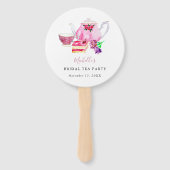 Waterverf Vrijgezellenfeest Tea Party roze theepot Handwaaier (Voorkant)