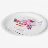 Waterverf Vrijgezellenfeest Tea Party roze theepot Papieren Bordje (Gekanteld)