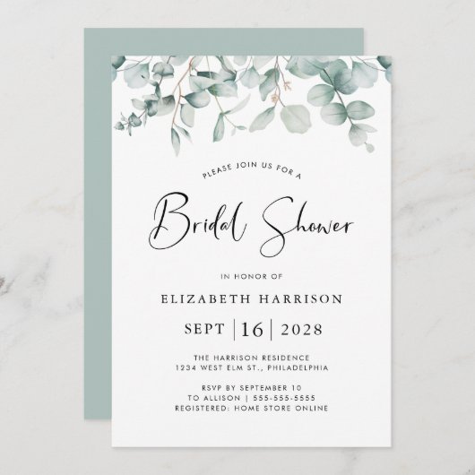 Waterverf Vrijgezellenfeest van de Eucalyptus Gree Kaart (Voorkant / Achterkant)