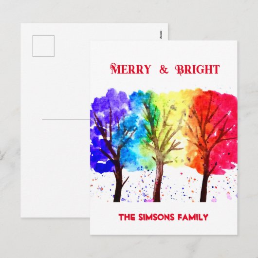 Waterverf Vrolijk en helder kerstboom Feestdagenkaart (Voorkant / Achterkant)