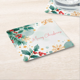 Waterverf Vrolijk Kerst Vierkant Papier Onderzette Kartonnen Onderzetters
