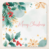 Waterverf Vrolijk Kerst Vierkant Papier Onderzette Kartonnen Onderzetters (Voorkant)