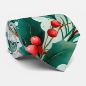Waterverf Vrolijk Kerstbladeren & Bessen Stropdas (Opgerold)