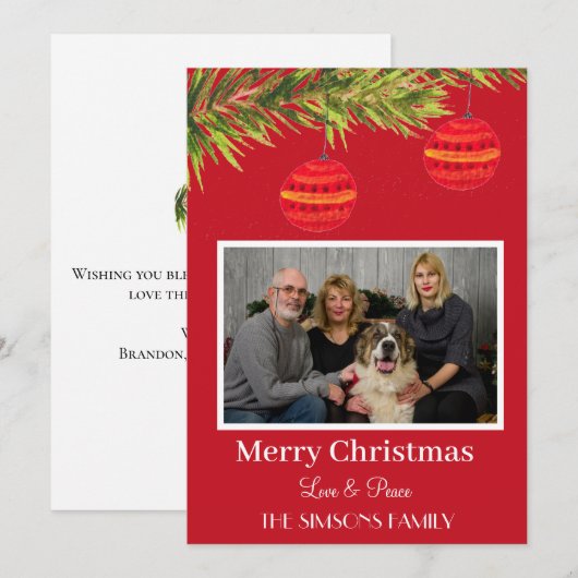 Waterverf Vrolijk Kerstboom Familiefoto Feestdagenkaart (Voorkant / Achterkant)