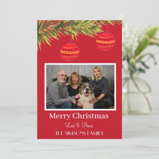 Waterverf Vrolijk Kerstboom Familiefoto Feestdagenkaart (Staand voorkant)