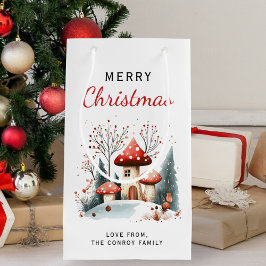 Waterverf vrolijk kerstbos klein cadeauzakje