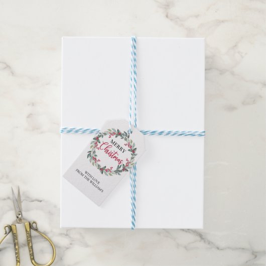 Waterverf Vrolijk kerstcadeau Label Cadeaulabel (Met Touw)