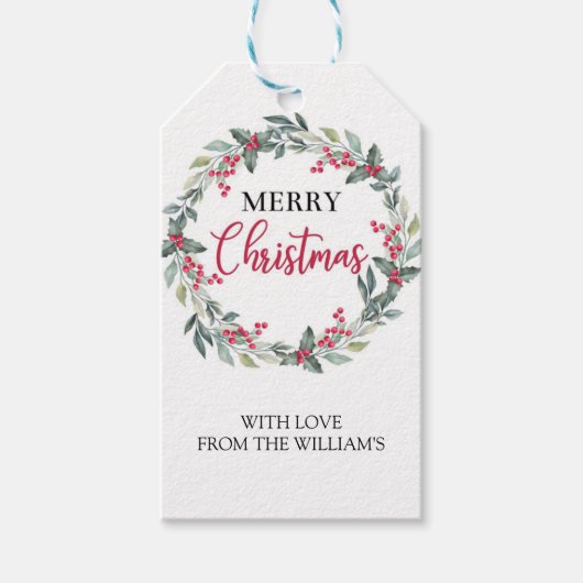 Waterverf Vrolijk kerstcadeau Label Cadeaulabel (Voorkant)