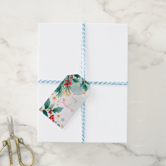 Waterverf Vrolijk Kerstcadeau Labels – Elegant Cadeaulabel (Met Touw)