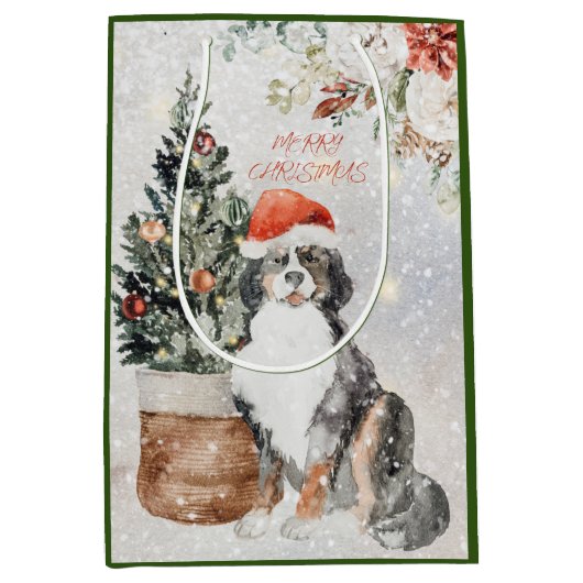 Waterverf Vrolijk Kerstfeest Berner Sennenhond Medium Cadeauzakje (Voorkant)