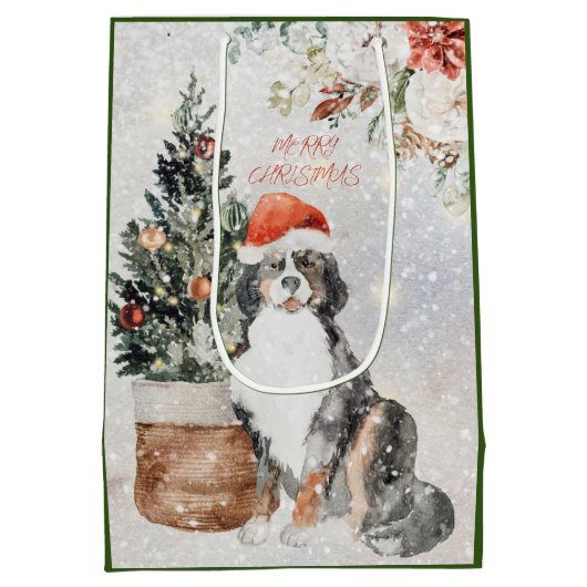 Waterverf Vrolijk Kerstfeest Berner Sennenhond Medium Cadeauzakje (Achterkant)