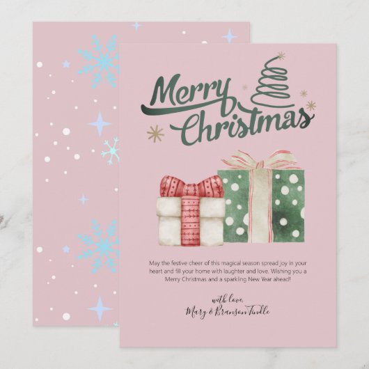 Waterverf "Vrolijk Kerstfeest" Cadeaus Groet Feestdagenkaart (Voorkant / Achterkant)