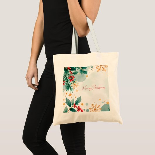Waterverf Vrolijk Kerstfeest Canvas tas - Feesteli (Voorkant (product))