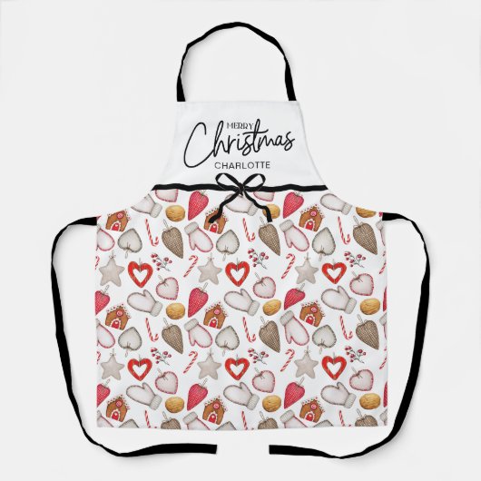Waterverf Vrolijk Kerstfeest Custom Name Holiday Schort (Voorkant)
